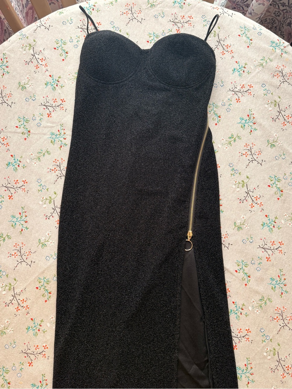 Hello Molly Black Strapless Midi Dress with Gold Zip